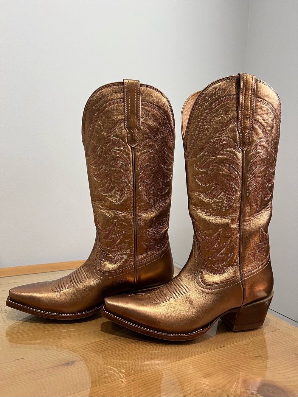 Tecovas The Annie Copper Metallic Western Leather Boots Brown US 9.5